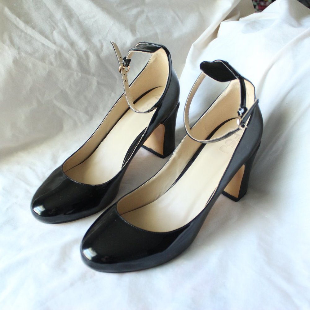 FSJ Retro Ankle Strap Block Chunky Mid Heels Pumps